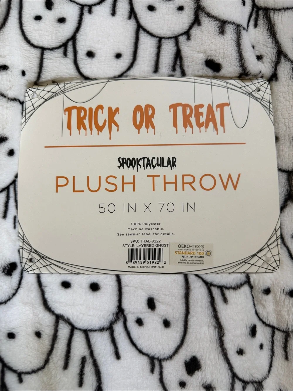 Trick or Treat Plush Throw Blanket - White Ghost Pattern
